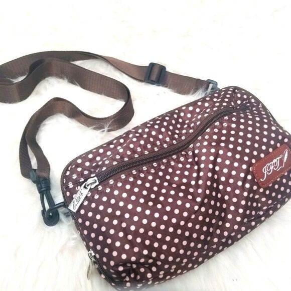 Nylon Brown Polkadot crossbody bag. - Picture 1 of 8